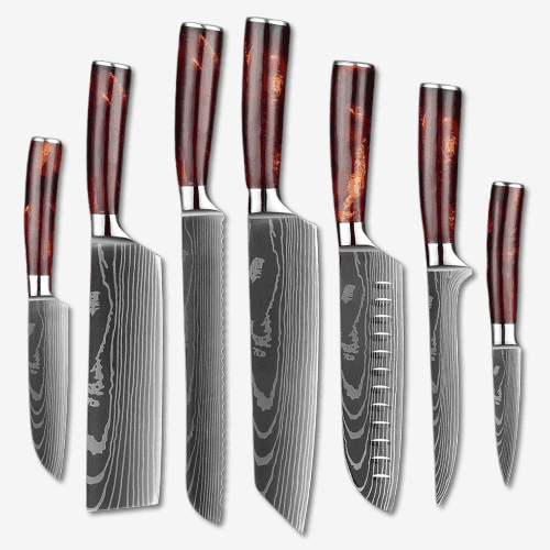 Asahi 朝日川 Damascus Pattern Stainless Steel Kitchen 8 Knife Set