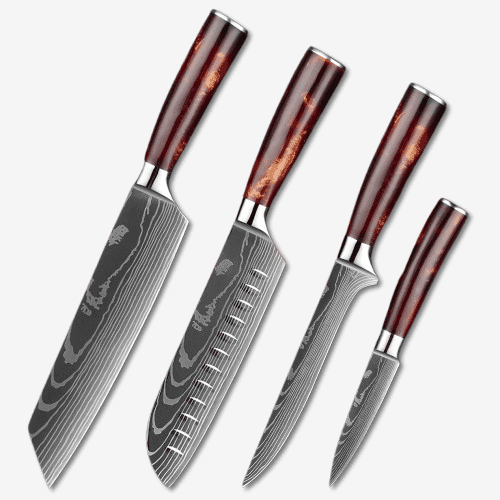 Asahi 朝日川 Damascus Pattern Stainless Steel Kitchen 8 Knife Set