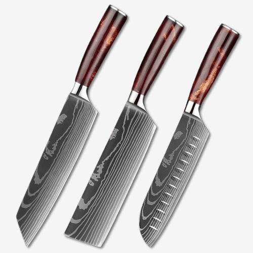 Asahi 朝日川 Damascus Pattern Stainless Steel Kitchen 8 Knife Set