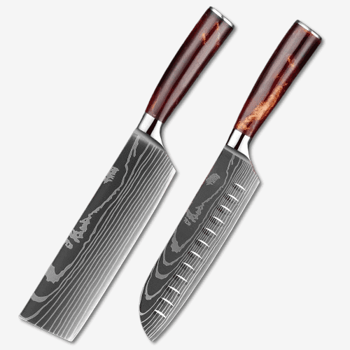 Asahi 朝日川 Damascus Pattern Stainless Steel Kitchen 8 Knife Set
