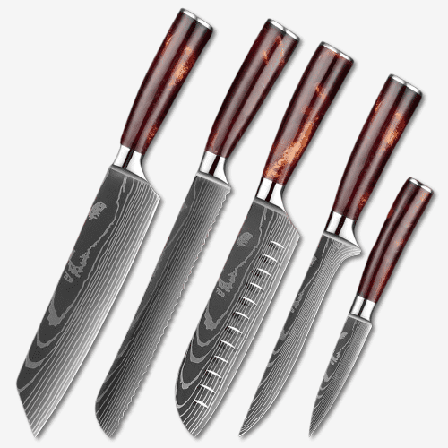 Asahi 朝日川 Damascus Pattern Stainless Steel Kitchen 8 Knife Set