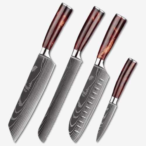 Asahi 朝日川 Damascus Pattern Stainless Steel Kitchen 8 Knife Set