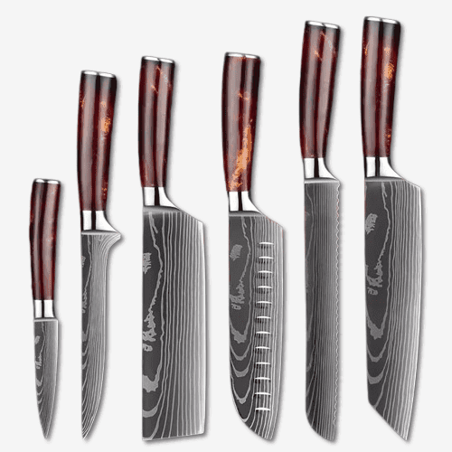 Asahi 朝日川 Damascus Pattern Stainless Steel Kitchen 8 Knife Set