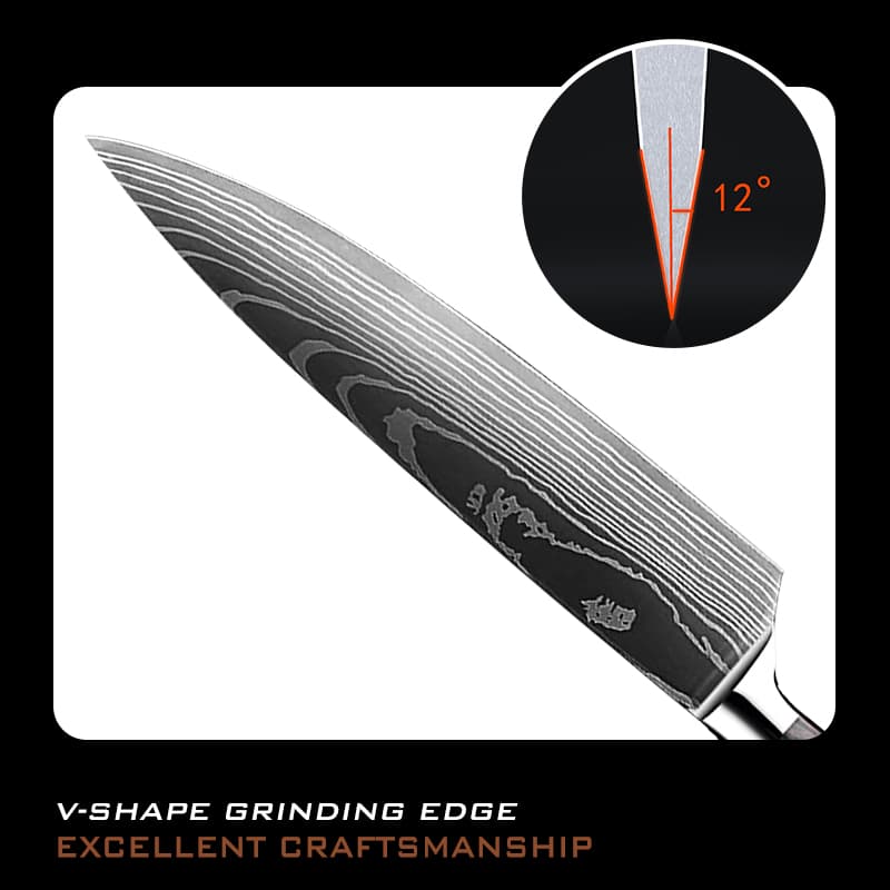 Asahi 朝日川 Damascus Pattern Stainless Steel Kitchen 8 Knife Set