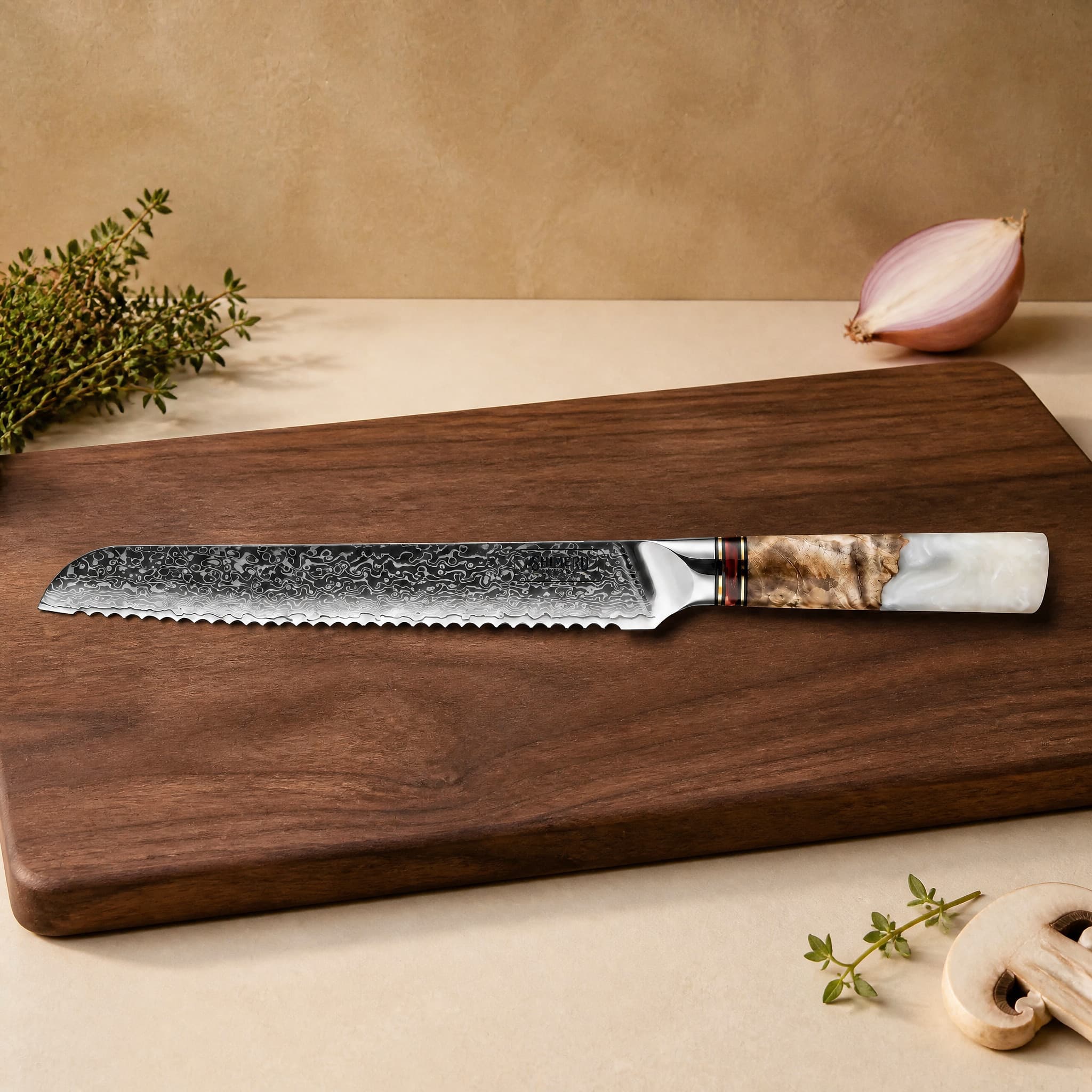Tokachi 8" Damascus Steel Bread Knife