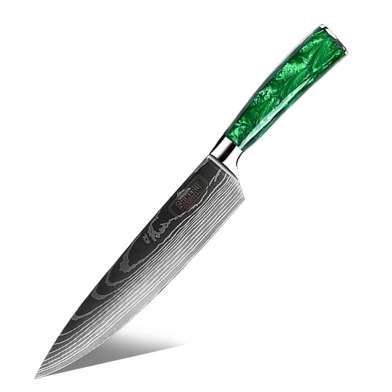 Kitakami 北上川 Damascus Pattern Stainless Steel Kitchen 8 Knife Set