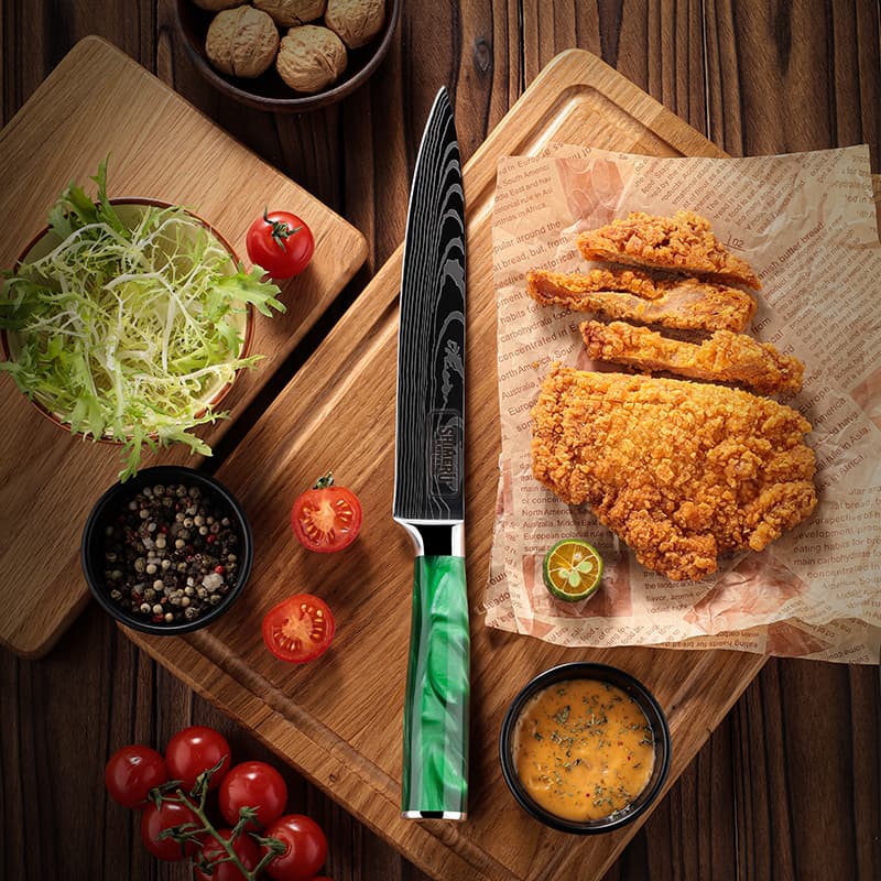 Kitakami 北上川 Damascus Pattern Stainless Steel Kitchen 8 Knife Set