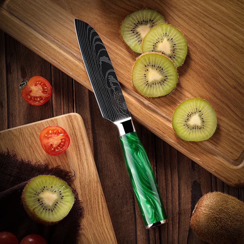 Kitakami 北上川 Damascus Pattern Stainless Steel Kitchen 8 Knife Set