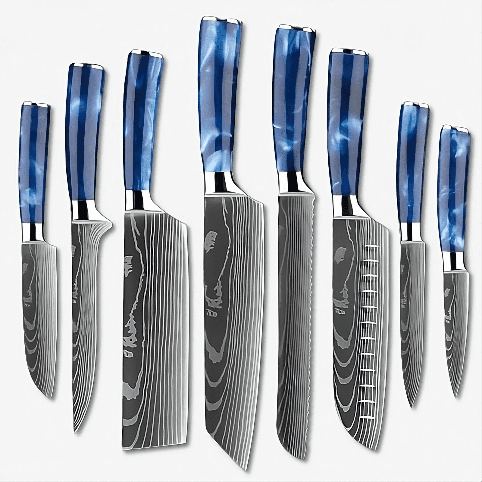 Shinano  信濃川 Damascus Pattern Stainless Steel Kitchen 8 Knife Set