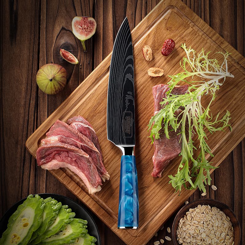 Shinano  信濃川 Damascus Pattern Stainless Steel Kitchen 8 Knife Set