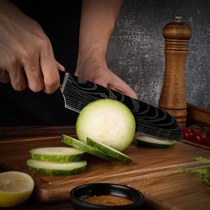 Shinano  信濃川 Damascus Pattern Stainless Steel Kitchen 8 Knife Set