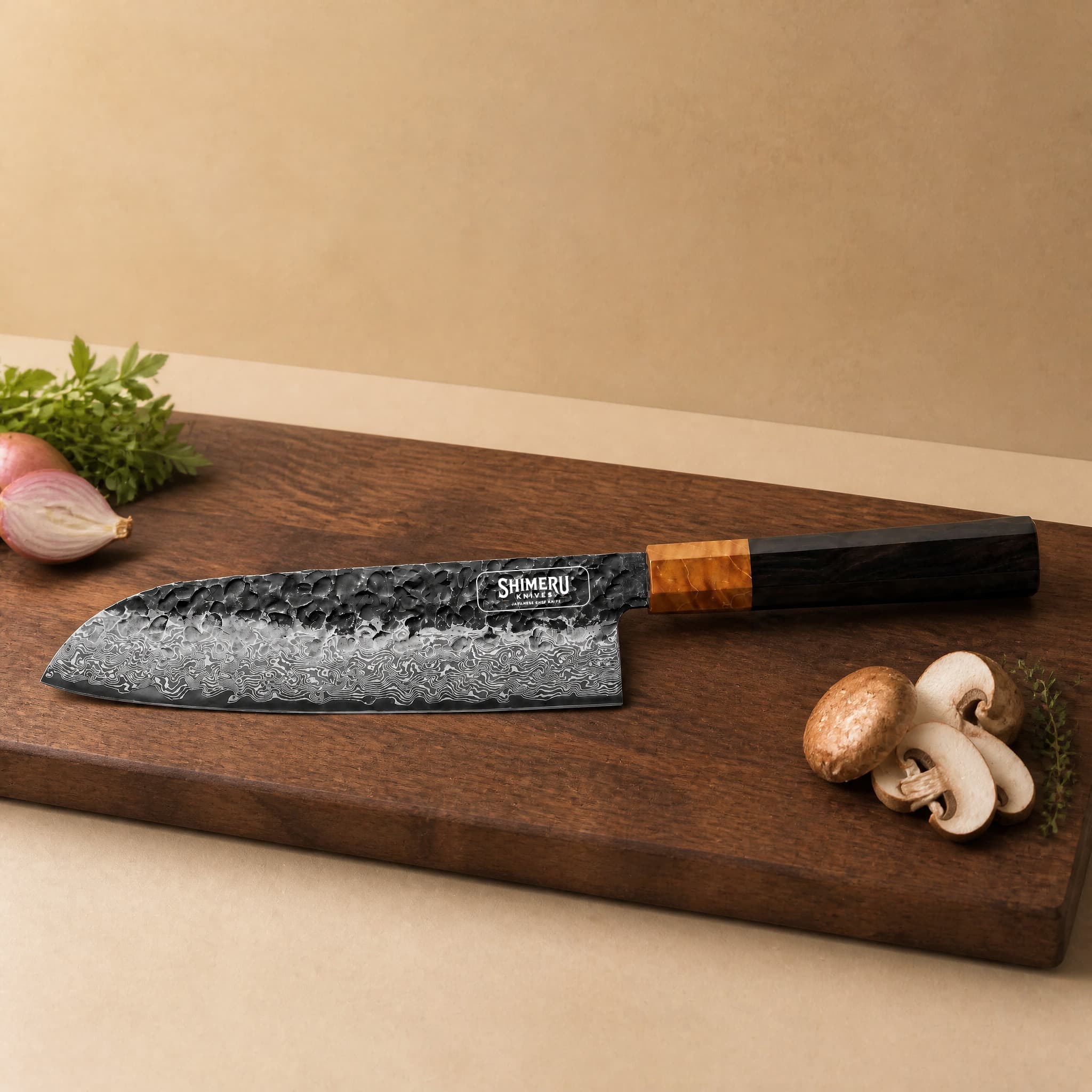 Dark Grain 7" Damascus Steel Santoku Knife